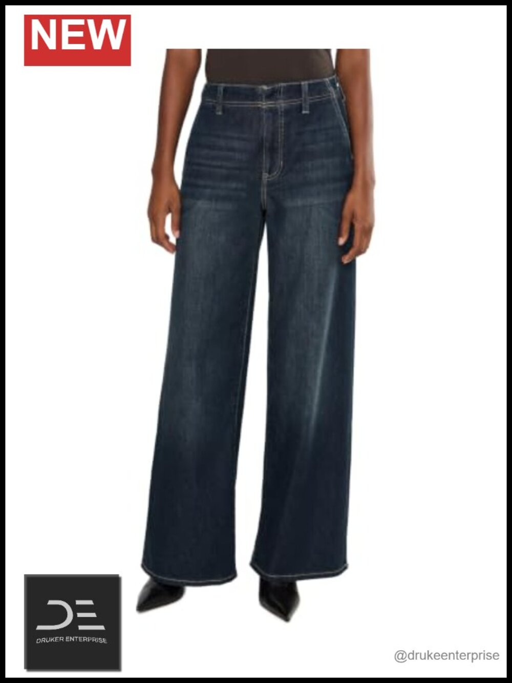 Wide Leg Jeans Mid-Rise Side Slit Denim Regular Fit
